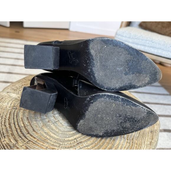 John Fluevog Slash Angular Ankle Bootie Black Leather Women’s 6.5 Point Toe Mesh - Picture 10 of 11